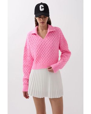 Hiccup Textured Knitted Jumper With Shirt Collar - Pink