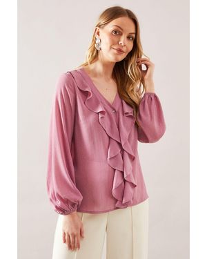 Wallis Occasion Hotfix Ruffle Front Blouse - Pink