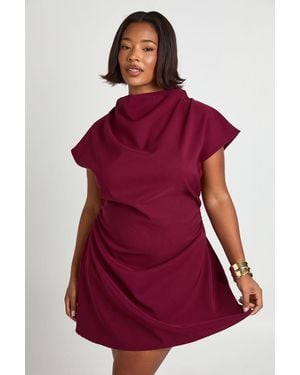 Boohoo Plus Asymmetric Ruched Cap Sleeve Shift Dress - Red
