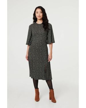 Izabel London Ditsy Floral Angel Sleeve Midi Dress - Blue