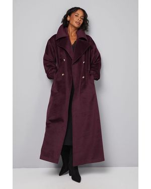 Wallis Elastic Cuff Collar Detail Maxi Coat - Purple