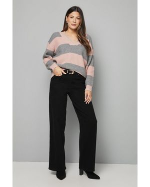 Wallis Relaxed Stripe Cricket Jumper - Grey