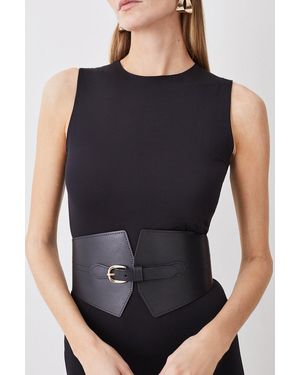 Karen Millen Leather Wide Waist Belt - Black