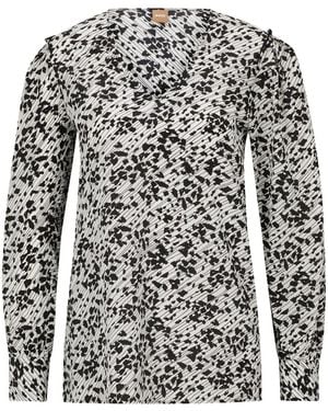 BOSS V-Neck Long Sleeve Blouse - Black