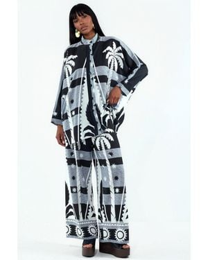 Msn-Collection Geometric Knit Shirt And Wide-Leg Trousers Set - White
