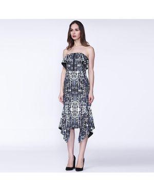 Smart & Joy Gedrukte Cocktailjurk, Met Bustier Gesneden Aangepast Met Buste En Baskische Ruches - Blauw