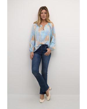 Cream Blouse With Long Sleeve Regular Fit - Blue