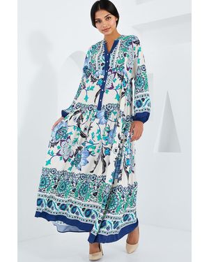 Bigdart Gedrukt V-Hals Maxi-Jurk - Blauw