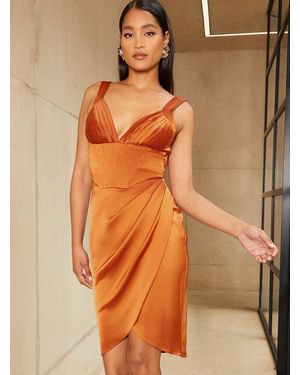 Chi Chi London Corset Style Ruched Mini Dress - Orange
