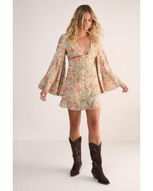 Nasty Gal (Az) Vintage Floral Button Through Extreme Flared Sleeve Mini Dress - Natural
