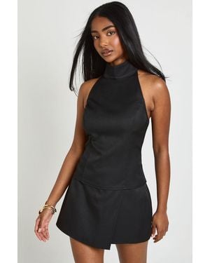 Boohoo Crepe Halterneck Fitted Top - Black