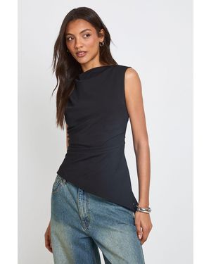 Boohoo Tall Marl Ruched Asymmetric Top - Blue