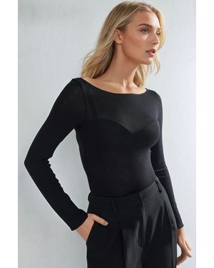 Hiccup Boat Neck Cashmere Blend Ultra Lightweight Blouse - Black