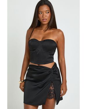Boohoo Tall Lace Insert Satin Mini Skirt - Black