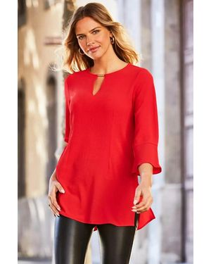 Sosandar Keyhole Detail Fluted Cuff Tunic Top - Red