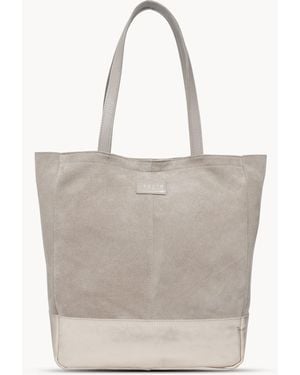 Assots London Paige' Metallic + Suede Real Leather Tote Bag - Grey