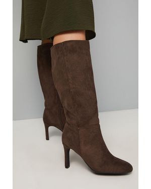 Wallis Faux Suede Round Toe High Ankle Boots - Brown