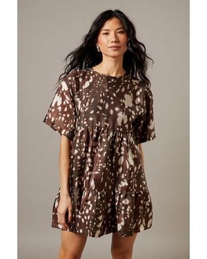 Warehouse Organza T Shirt Smock Mini Dress - Brown