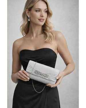 SVNX Metallic Clutch With Diamante Bow