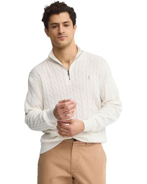 POLO CLUB Zip Neck Cable Knit Jumper Pullover15 - Natural
