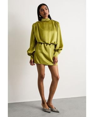 Warehouse Extreme Shoulder Draped Satin Mini Dress - Yellow