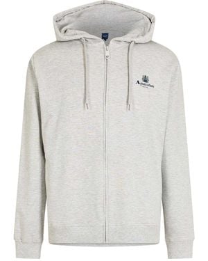 Aquascutum Logo Regular Full Zip Hoodie Melange) - Grey