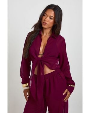 Boohoo Chiffon Tie Front Shirt - Red
