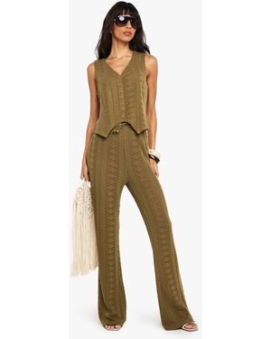 Boohoo Mix And Match Crochet Textured Patterned Trouser - Natural