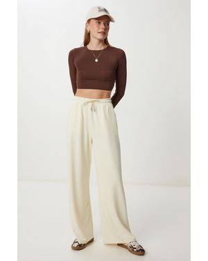 Happiness İstanbul Wide Leg Drawstring Waist Joggers - Natural
