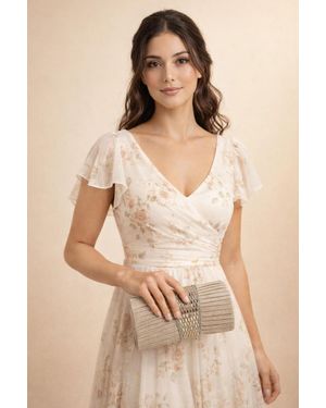SVNX Rhinestone Glitter Clutch Bag - Natural