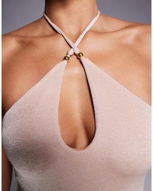 ASOS Halter Neck With Bead Details Maxi Dress - Natural