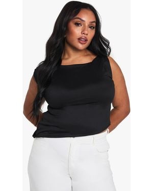 Boohoo Plus Knot Shoulder Asymmetric Top - Black