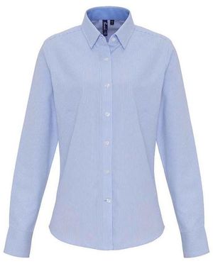 PREMIER Ladies Striped Oxford Long-Sleeved Formal Shirt (/Oxford) - Blue