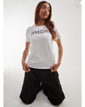 Pink Vanilla Leopard Hotfix Amore T-Shirt - White