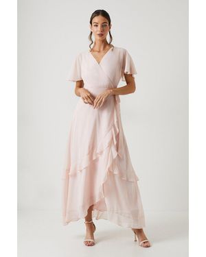 Oasis Petite Kimono Sleeve Ruffle Chiffon Maxi Bridesmaids Dress - Pink