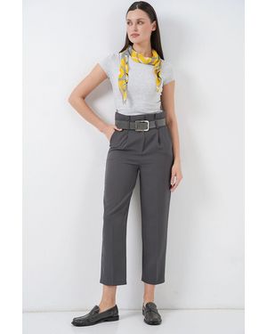 Bigdart Ankle Length Straight Trousers With Bow - Grey