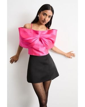 Warehouse Twill Jacquard Butterfly Sleeve Occasion Top - Pink