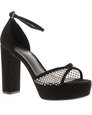 Ted Baker Heels Bexins Suede Leather Platform Block Heel Peep Toe - Black