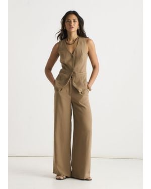 Gini London Chocolate Border Print Resort Shirt - Natural