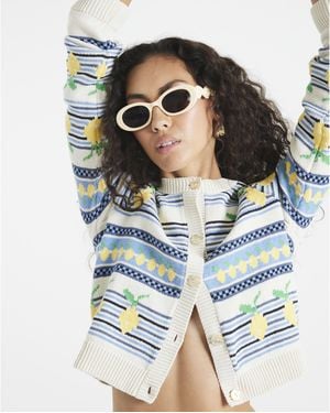 River Island Cardigan Stripe Knitted Lemon Cotton - Blue