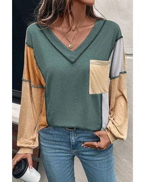 Azura Exchange Colour Block Long Sleeve Top Pocket - Blue