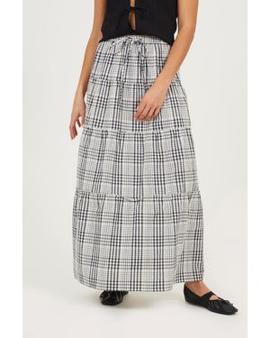 Brave Soul Check Tiered Maxi Skirt - Brown