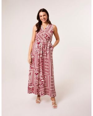 Blue Vanilla Sleeveless Leaf Print Jumpsuit - Pink
