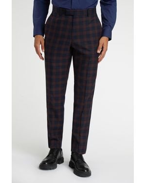 Racing Green Regular Fit Burgundy Check Trousers - Blue