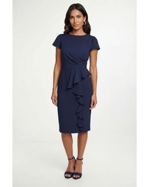 Wallis Crepe Ruffle Pencil Dress - Blue