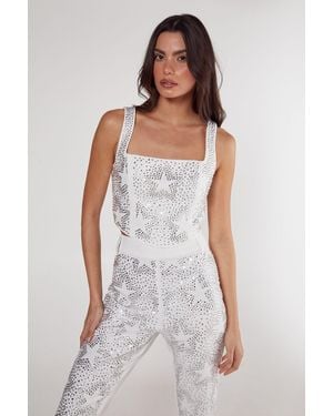 Nasty Gal Tailored Star Diamante Corset Top - White