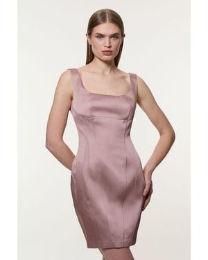 Karen Millen Viscose Satin Structured Tailored Seam Detail Mini Dress - Pink