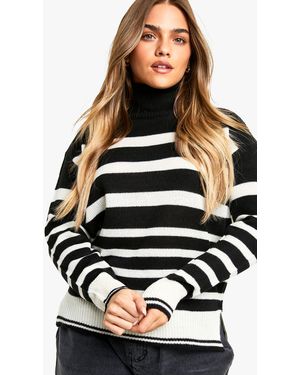 Boohoo Petite Stripe Roll Neck Jumper - Black