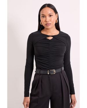 PRINCIPLES Twist Detail Gauged Front Jersey Top - Black