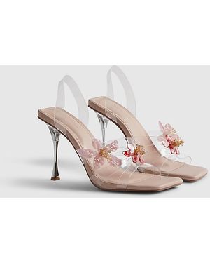 River Island Heels Perspex Straps Flower Square Pu - Pink